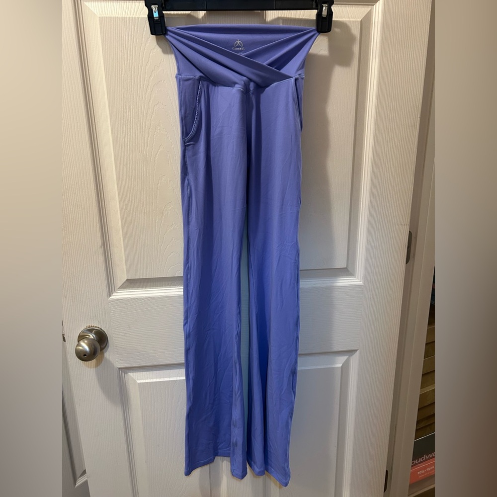 Women's XS Sunzel Lightl Blue Wide-Leg Flare Bootcut Yoga Pants w/Pockets NWOT